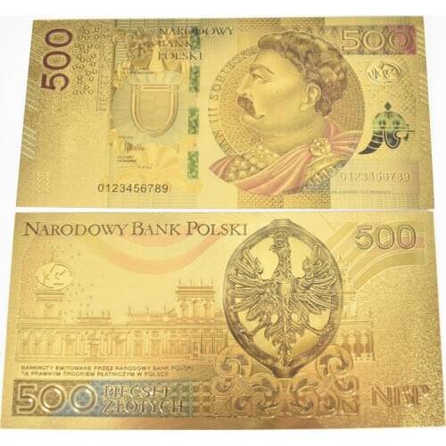 HOT Colorful Gold Foil 500 Poland Banknote 500 PLN for partriotism crafts collection