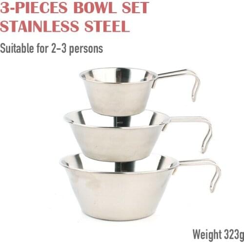 Outdoor Stainless Steel Sierra Bowl 3-piece Picnic Tableware Portable Barbecue Hiking Water Folding Cup Camping Cookware Gear