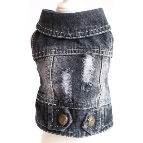 Dog Denim Clothes Black Jeans Puppy Jacket Broken Hole Small Dog Coat Fall Winter Vest For Bichon Schnauzer Yorkshire Terrier