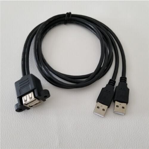 Dual-port USB2.0 Extension Cable with Screw Holes Panel Mount USB Data Cable Black 1M