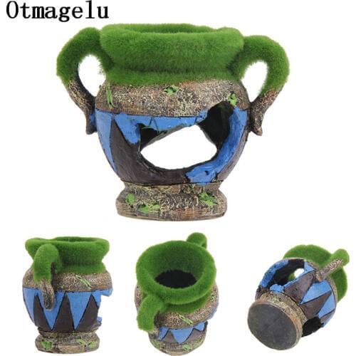 Vintage Resin Aquarium Vase House Ornament Fish Tank Shelter Cave Aquarium Decoration For Fish Reptiles Background Figurines