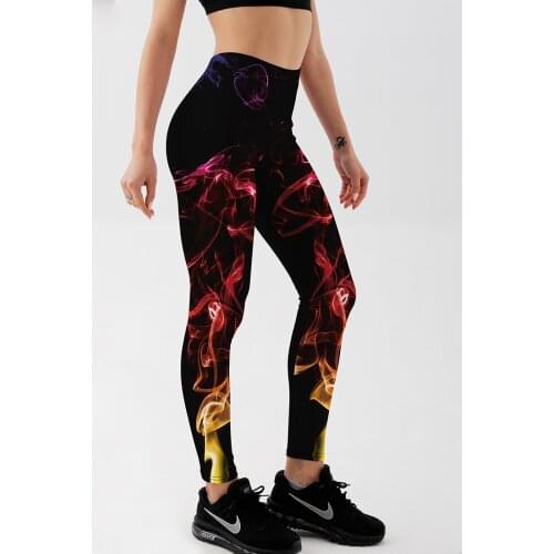 Qickitout 3D Digital Neon Printed For Womens Leggings Black Slim Fitness Leggings Mid Waist Ankle Length Pants Casual Workout