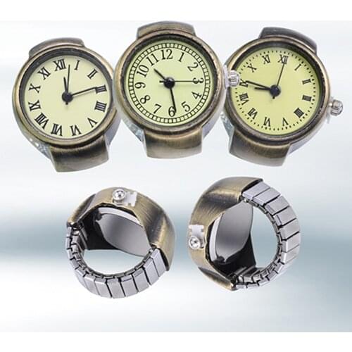 Womens Watch Vintage Punk Style Creative Round Alloy Quartz Finger Ring Watch
