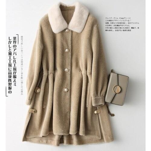Real Fur Coat Female Mink Fur Collar 100% Wool Coat Winter Jacket Women Sheep Shearling Jackets Manteau Femme YS868687