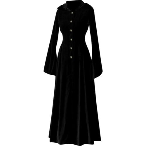 Womens Long Sleeve Fitted Waist Hooded Solid Button Retro Long Sleeve DressFashion Supplier Boy Girl The Man Woman Sexy