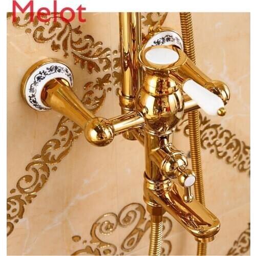 Gold Shower Antique Shower with Lift Shower Set Continental Bathroom Hot and Cold Shower Tap