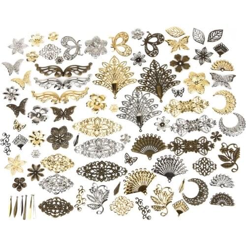 10pcs Gold/Rhodium/Bronze Metal Crafts Connectors Metal Filigree Flowers Hair Bead Charms Pendant Jewelry Making DIY Accessories