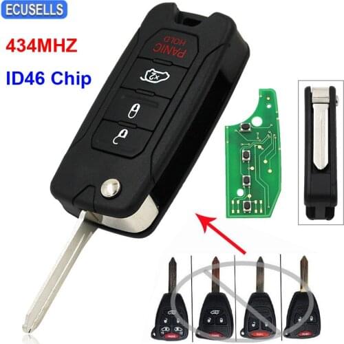 3+1/4 Button Flip Remote Key Folding Smart Car Key Fob 434Mhz ID46 Chip for Dodge Avenger for Chrysler 200 300 Aspen for Jeep