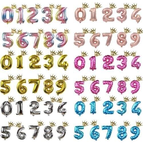32Inch Gold Silver Rainbow Crown Number Foil Balloons Birthday Party Wedding Anniversary Decorations Air Balloon