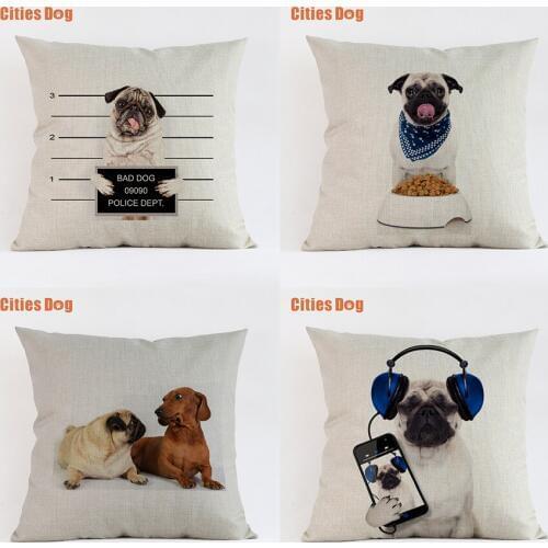 35x35 45x45 55x55cm Pug decorative pillows cushion cover Linen Pillowcase new Year decoration gift Pugs dog almofada cojines