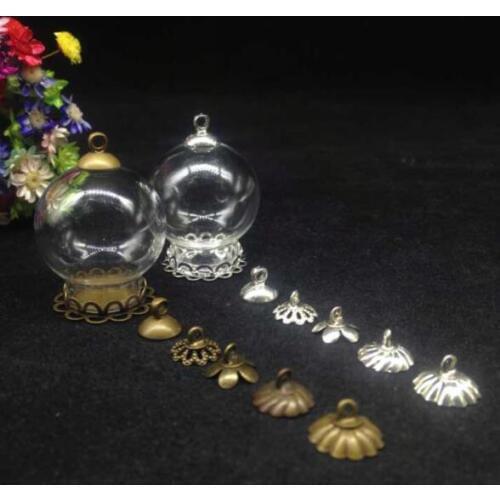 5pcs glass globe bubble double lace tray 8mm cap set glass cover dome vial pendant necklace jewelry findings handmade glass vase
