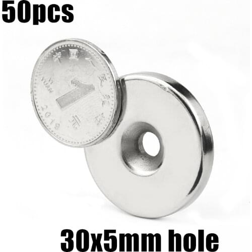 50pcs 30 x 5 mm Hole: 5mm super Strong Round Neodymium Countersunk Ring Magnets Rare Earth N50 Free Shipping