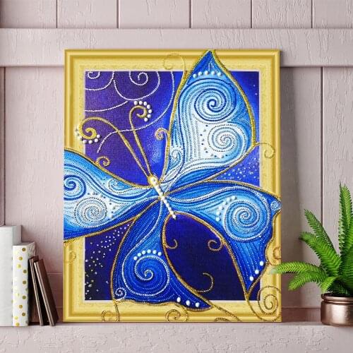 5D diamond embroidery circle diamond special shape cartoon painting blue butterfly rhinestone crystal painting home decoration