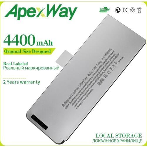 Apexway A1280 Laptop Battery for Apple MacBook 13" A1278 (2008 Version) MB466LL/A MB466 MB771LLA MB771 4400 mAh 11.1V