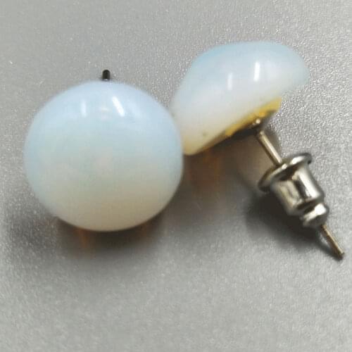 Free Shipping Women Fashion Jewelry 12mm Opalite Opal Round Beads Stud Earrings C5229