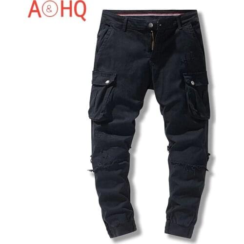 6 Pockets Denim Cargo Pants Men Jogger Tactical Pants Military Casual Mens Pants Clothing 2021 Spring
