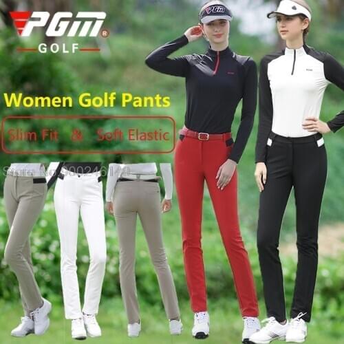 Pgm New Golf Womens Pants Autumn Winter Sports Slim Pants Trousers For Ladies High Elastic Golf Wear Trousers Sportswear