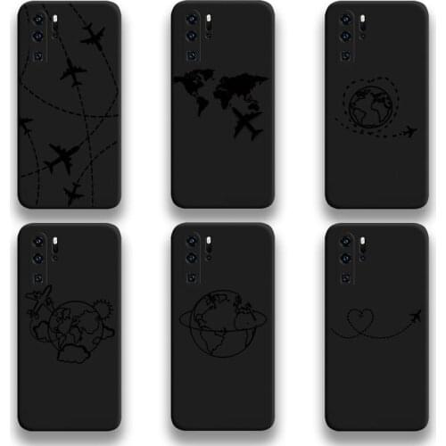 World Map Travel Airplane Line Art Phone Case For Huawei P20 P30 P40 lite E Pro Mate 40 30 20 Pro P Smart 2020