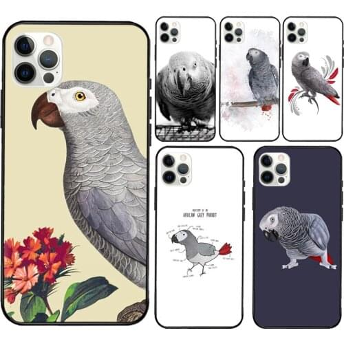 African Grey Parrot Case For iPhone X XR XS Max 7 8 Plus SE 2020 12 Mini 11 Pro Max Soft Phone Cover Coque