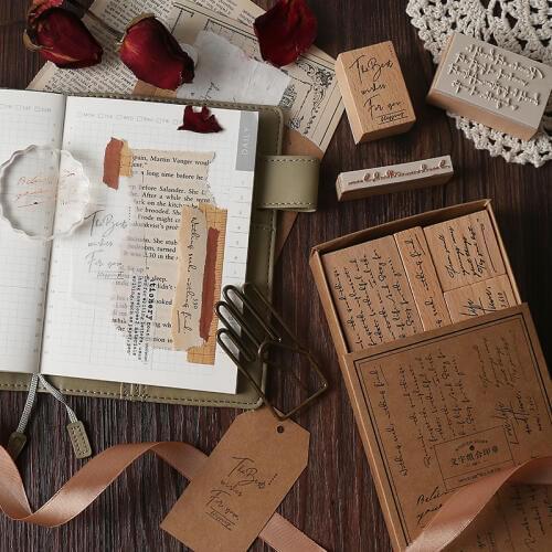 8pcs/set vintage English phrases wood stamp DIY craft wooden rubber stamps for scrapbooking diary scrapbooking standard stamp