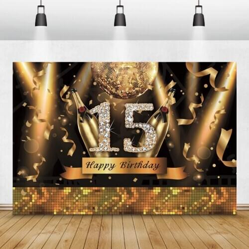 Laeacco Birthday Party Stage 15 16 17 18 Customized Photo Background Golden Light Beer Photographic Backdrops For Photo Studio