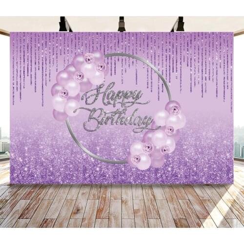 Happy Birthday Theme Party Purple Glitter Balloon Backdrop Photography Mint Green Dinner Table Background Decor Photo Studio