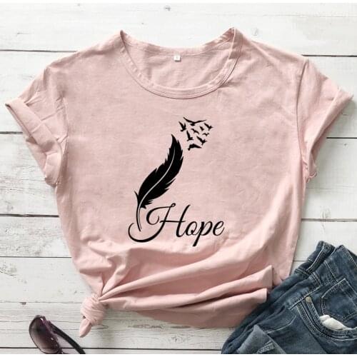 Feather Hope 100%Cotton T-shirt Vintage Women Short Sleeve Inspired Christian Tshirt Aesthetic Boho Wild And Free Graphic Tops