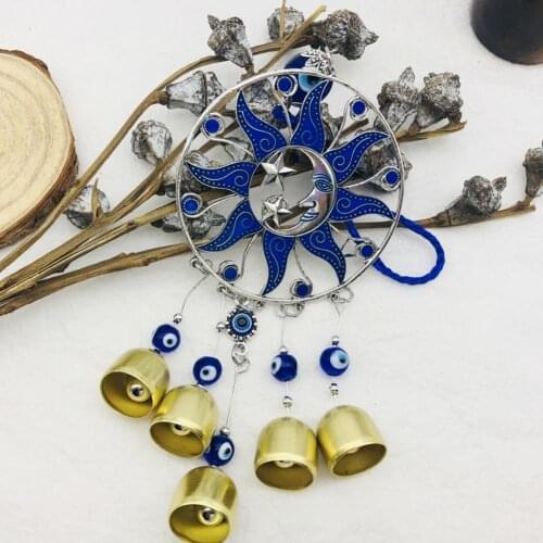 Exquisite Sun And Moon Stars Blue Eyes Wind Chimes Creative Home Art Wall Decoration Bells Garden Decor Wind Chimes