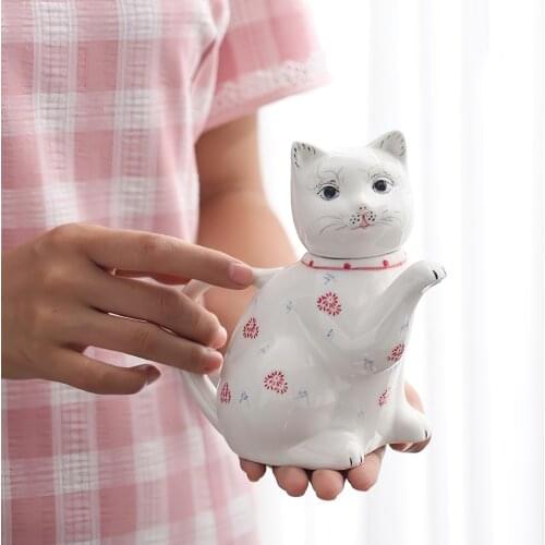 Ceramics Kettle Porcelain Flagon WaterWare Cat Pot Drink Juice Bottle Bone China Teapot Jug Drinkware Household Kitchen Supplies
