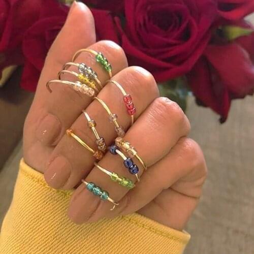 New Design Transparent Colored beadsRhinestone Rings Transparent Resin Colourful Rings for Women Jewelry Gifts
