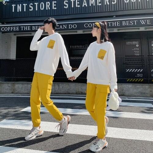 Korean couple clothing tshirts college fashion style pair lovers women summer beach dress family matching clothes outfit wear 11