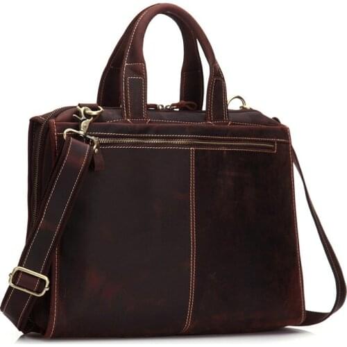 Retro designer crazy horse leather men and women coffee laptop bag daily office business lawyer work shoulder diagonal bag