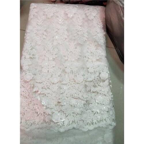 Sequined Net Lace African Sequins Lace Fabric For Indian Women Party Evening Dress Material French Guipure Mesh Laces white