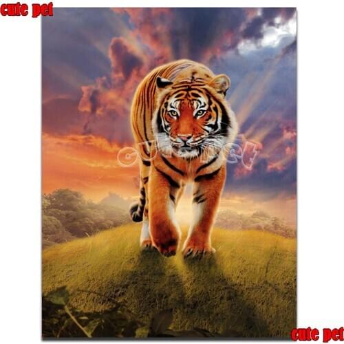 Square round Drill Diy Diamond Painting Animal Tiger in sunset Cross Stitch Mosaic Embroidery Pattern rhinestone Painting Gift