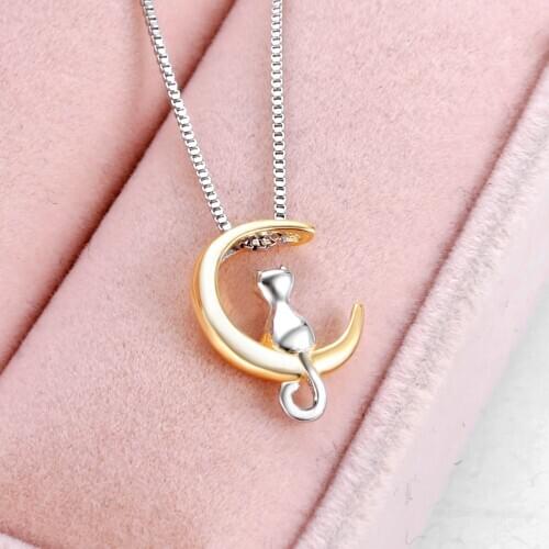 Creative Alloy Animal Choker Necklace For Women Cute Cat Moon Pendant Charms Clavicle Chain Necklace Engagement Jewelry Collar