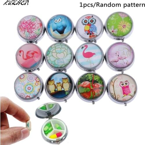 Metal Folding Pill Box Portable Medicine Organizer Storage Container Pill Case 1pc Pattern Random