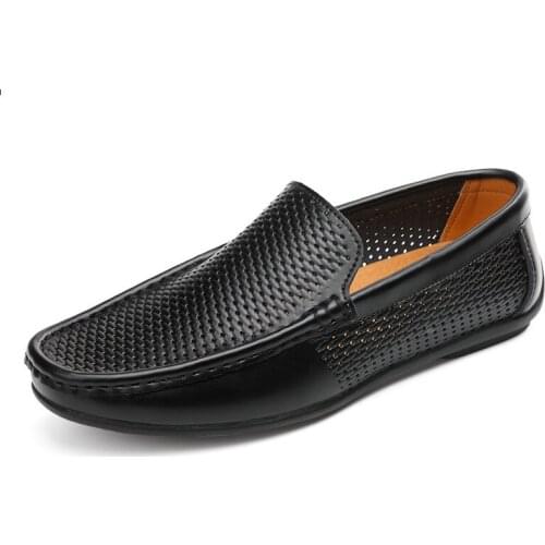 Casual Hollow Out Shoes Men Penny Loafers Luxury Brand Italian Fashion Summer Breathable Boat Shoes Men Genuine Leather Moccasin