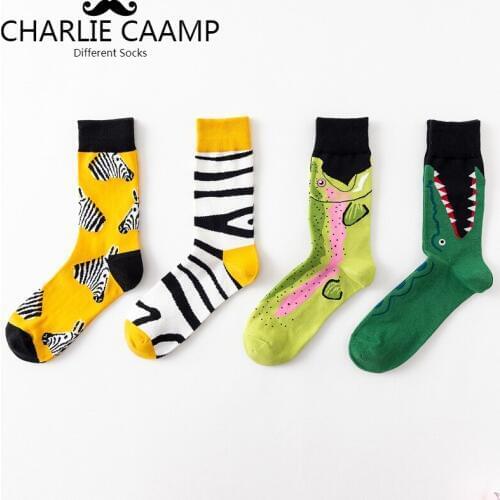 Men Cotton Crew Socks New Personality Fashion Color Zebra Striped Animal Series Harajuku Style Creative Men Skateboard Hoes J122