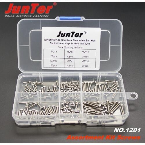 180pcs M2 (2mm) A2 Stainless Steel DIN912 Allen Bolts Hex Socket Head Cap Screws Assortment Kit NO.1201