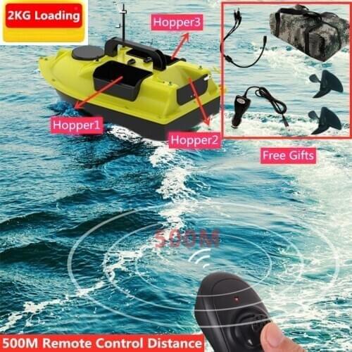 New Update Bait Boat 3 Hoppers 500m RC Distance Remote Control Fishing Bait Boat Auto Cruise Double Motor Boat Free Bag Gift Toy