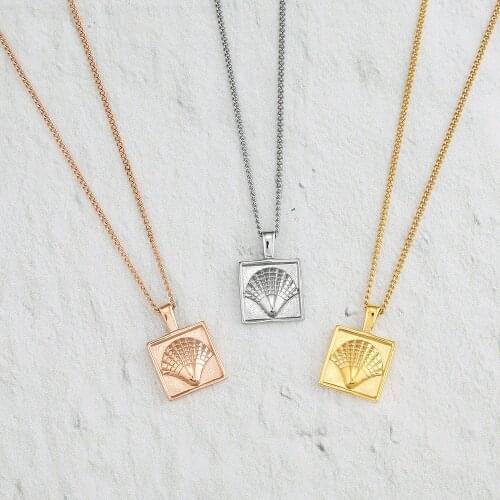 Wholesale KAHAKAI Shell Conch NECKLACE Stainless Steel square Beach style Pendant as Bohemian Beach Girl jewelry 10pcs/lot