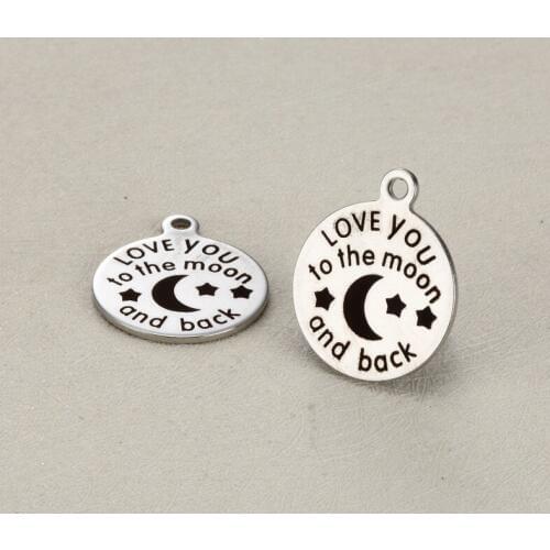 20pcs Diy charm accessories lettering I love you to the moon and back 18 mm stainless steel pendant for necklace