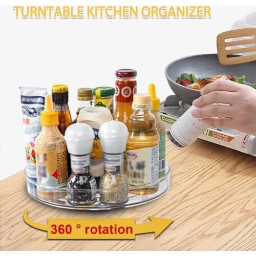 Transparent Multifunctional 360° Rotation Rack Round Plastic Turntable Spice Organizer Cosmetics Storage Shelf Food Container fo