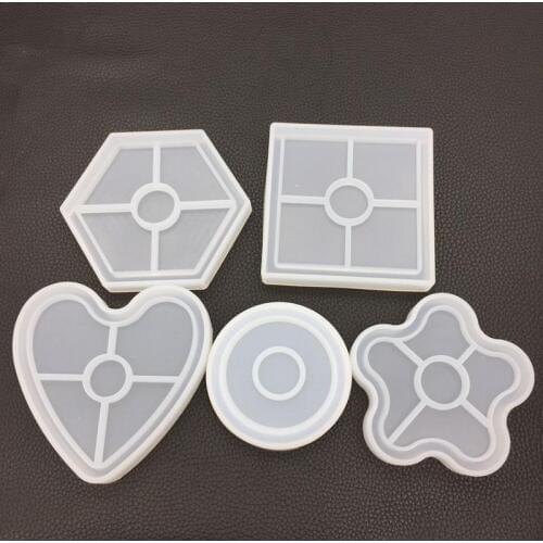 Crystal Epoxy Silicone Mold DIY Hexagon Square Disk Base Cup Coaster Plum Love Pendant Resin Casting Molds Accessories decor