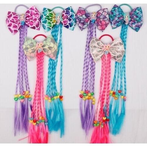 Mermaid Girls Wigs Hair Accessories Scrunchies Cute Colorful Scale Rubber Bands For Girls Kids Children Hair Bands Rope Tie