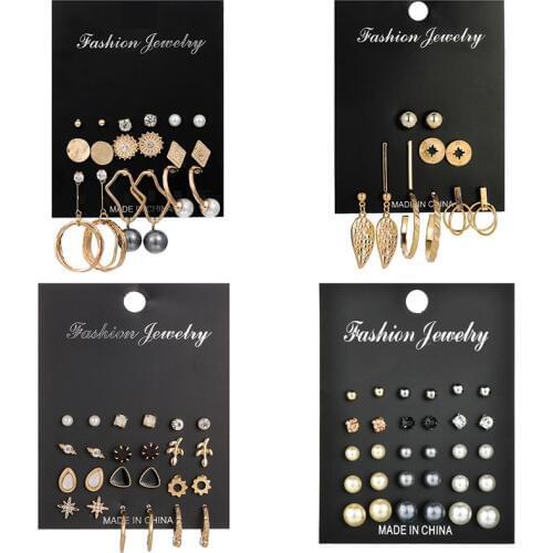 9Pairs/Set Mix Geometric Stud Earrings Sets For Women Pearl Beads Lead Star Coin Stud Earrings Fashion Women Party Jewelry