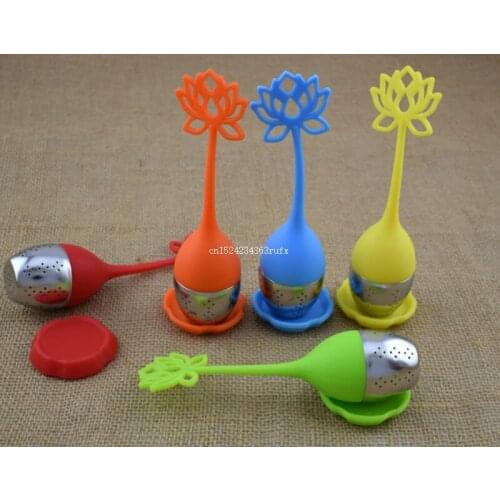 200pcs Lotus Shaped Tea Infuser Silicone Teaspoon Loose Leaf Herb Stainless Steel Strainer Filter Wholesale