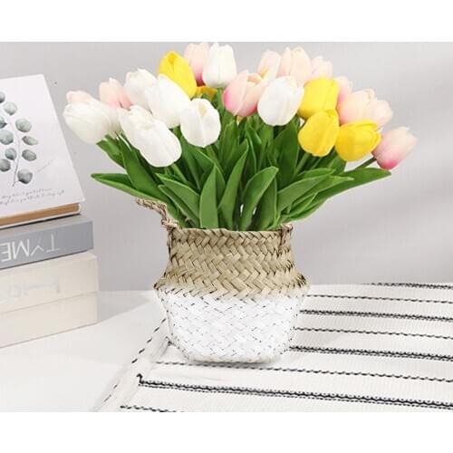 Foldable Flower Pot Handmade Storage Baskets Patchwork Wicker Rattan Garden Planter Straw Basket Home Decor