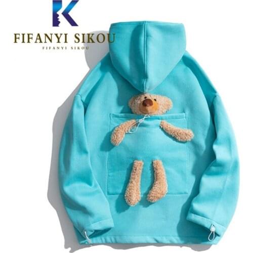 Hoodies Women Autumn Winter Thick Warm Sweatshirt Long Sleeve Loose Pullovers Bear Decoration Fashion Couple Hooded Sweatshirts