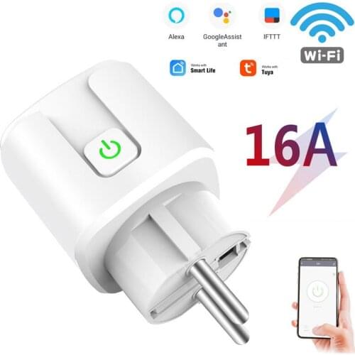 Tuya WiFi EU Smart Plug 16A 220V Adapter Wireless Remote Voice Control Power Monitor Timer Socket for Google Home Alexa
